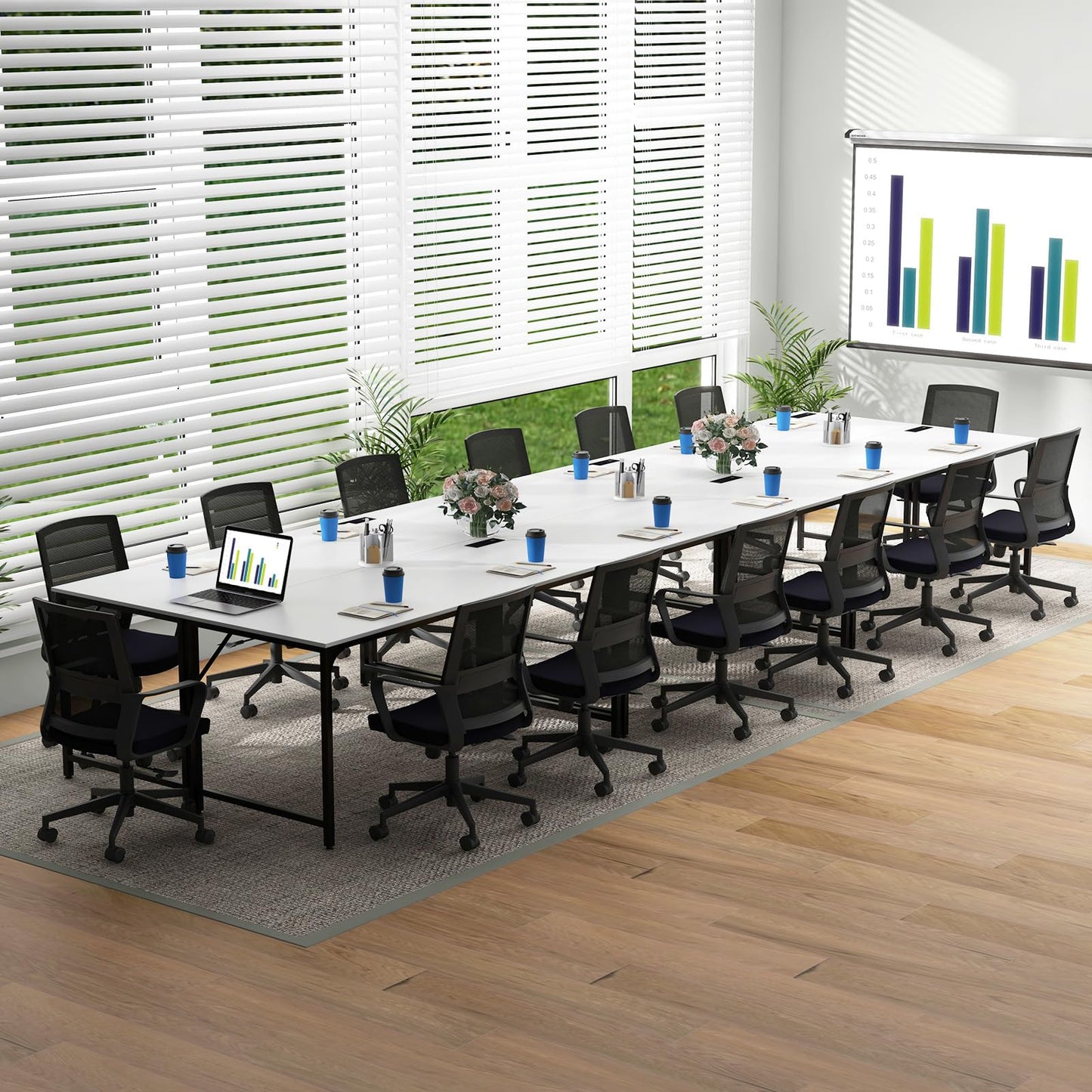 Tangkula 60" Conference Desk Set of 6, Modern Boardroom Desk with Storage Bag, Headphone Hook, Sturdy Metal Frame, Rectangular Seminar Table with Charging Station