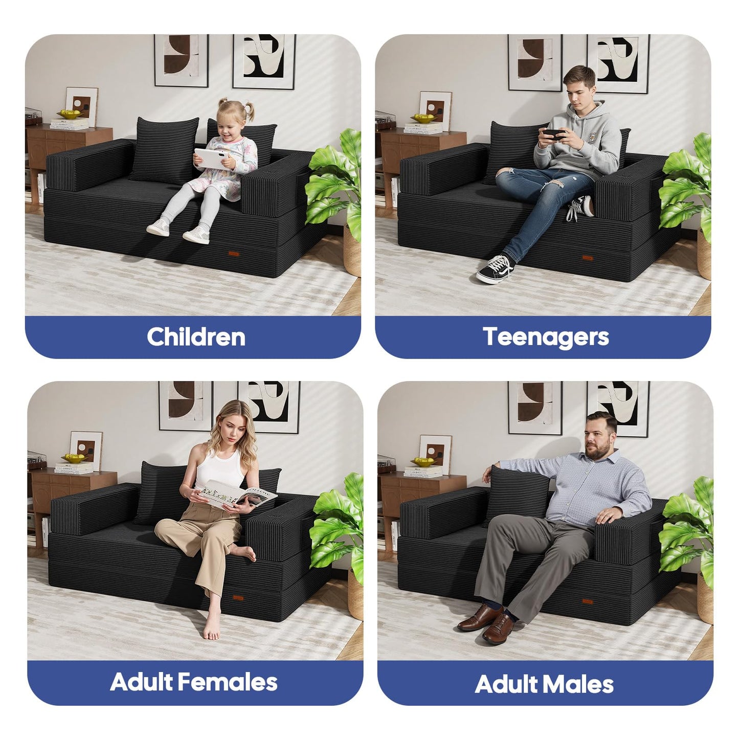COMAX Futon Sofa Bed, 4‑in‑1 Convertible Sofa Bed, Folding Boneless Couches