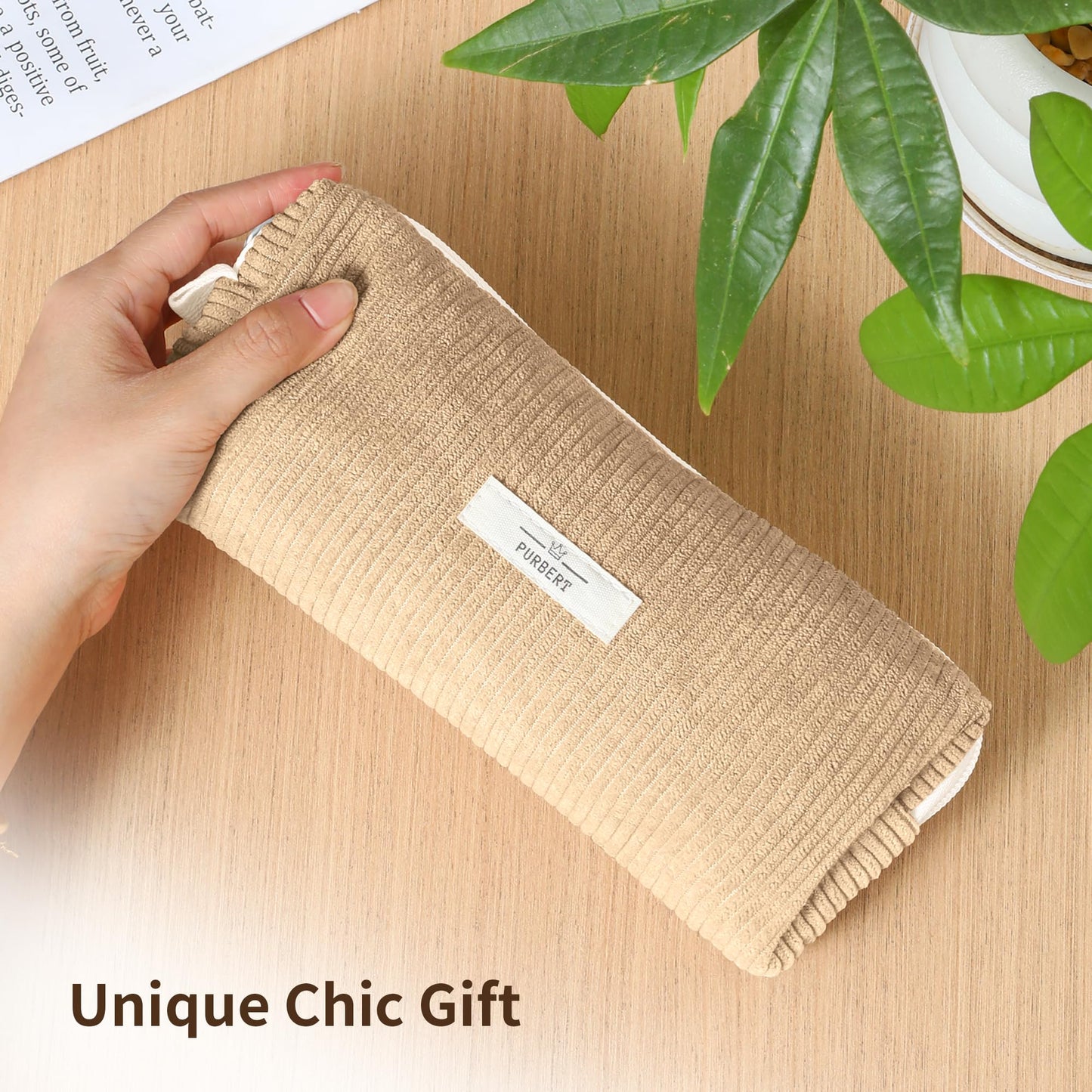 Purbert Pencil Bag Pen Case, Soft Corduroy Small Pencil Pouch Organizer with Zipper, Cute Pencil Case Pouch Stationery for Girls and Boys – Apricot