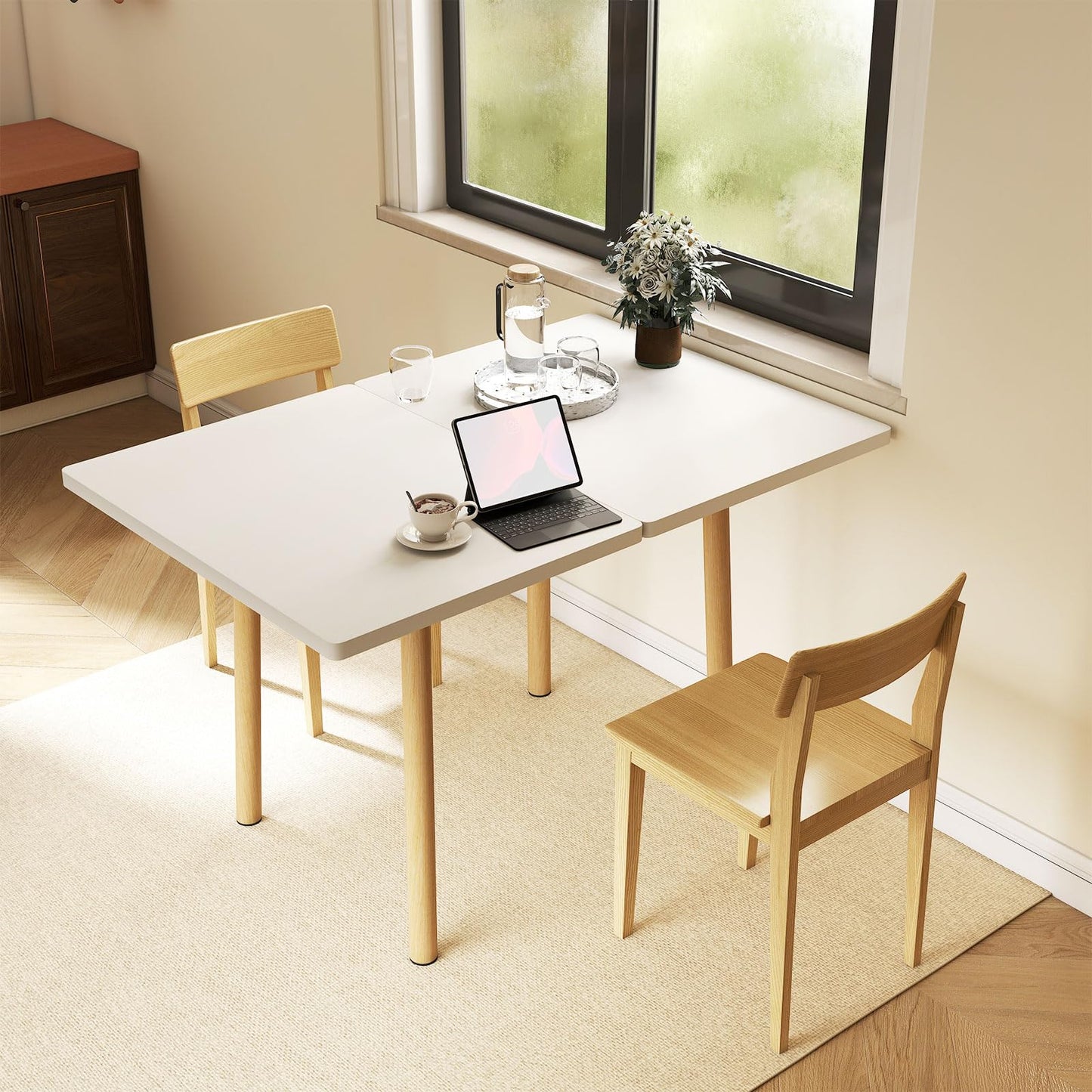 Rukulin 47" Wooden Foldable Kitchen Table Dining Table Rotating Table 4-6 People