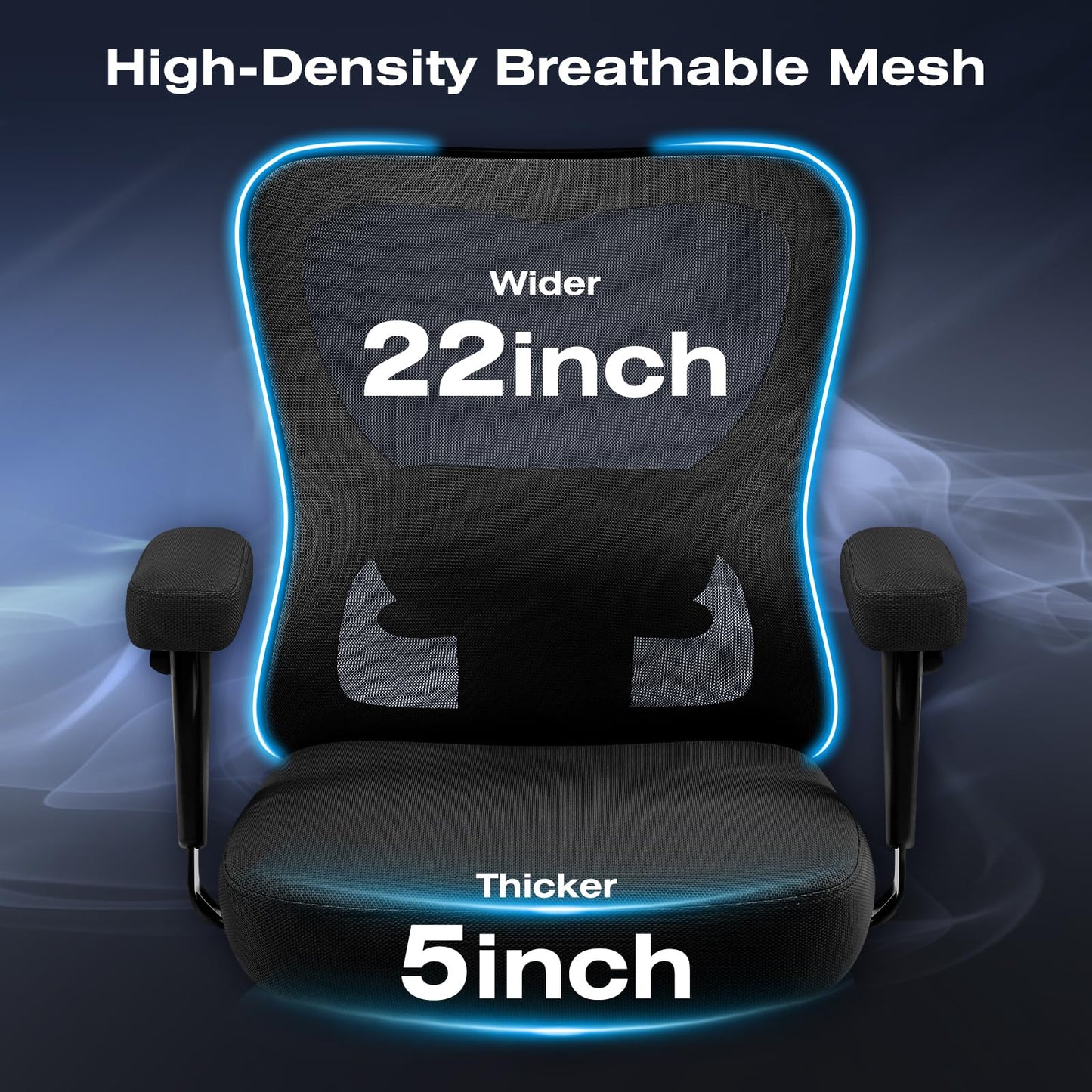 Big and Tall Office Chair 500lbs, Ergonomic Mesh Office Chair with Wider Thicker Seat Cushion，Oversize High Back Computer Desk Chair with Adjustable Lumbar Support, Lightgrey