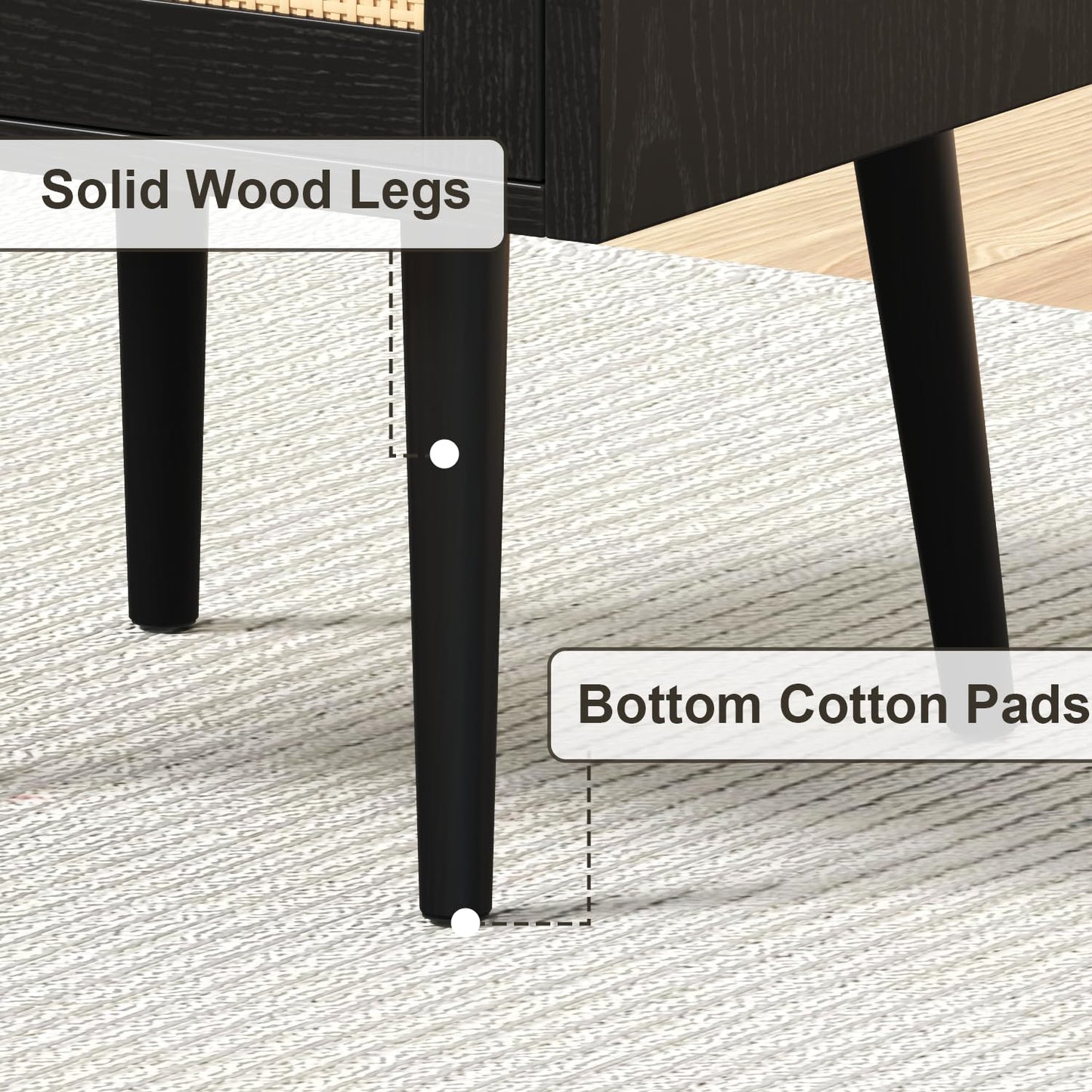 MECHYIN Night Stand Set 2, Nightstands Set of 2 with Charging Station, Rattan Side Tables with Solid Wood Legs, Boho Bedside End Table for Apartment Bedroom Dorm Small Space