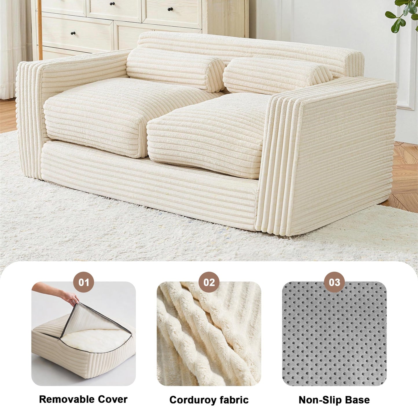 Paxato Bean Bag Chair Couch, Two Seat Giant Bean Bag Sofa for Adults, Boneless Loveseat Floor Sofa Couches for Living Room, Small Couch for Bedroom, Apartment, Office (Beige)