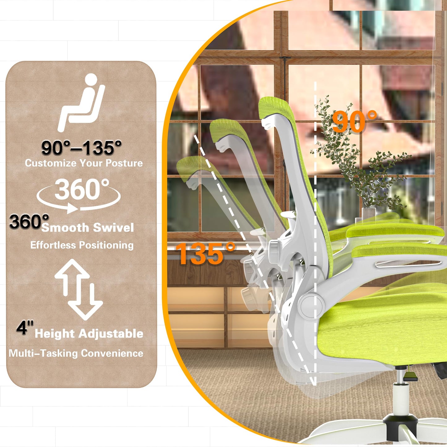 Ergonomic Office Chair for Long Hours, Relieve Back Pressure, Stay Comfortable & Focused All Day, 330LBS Capacity, Ideal for Home Office, Office & Study