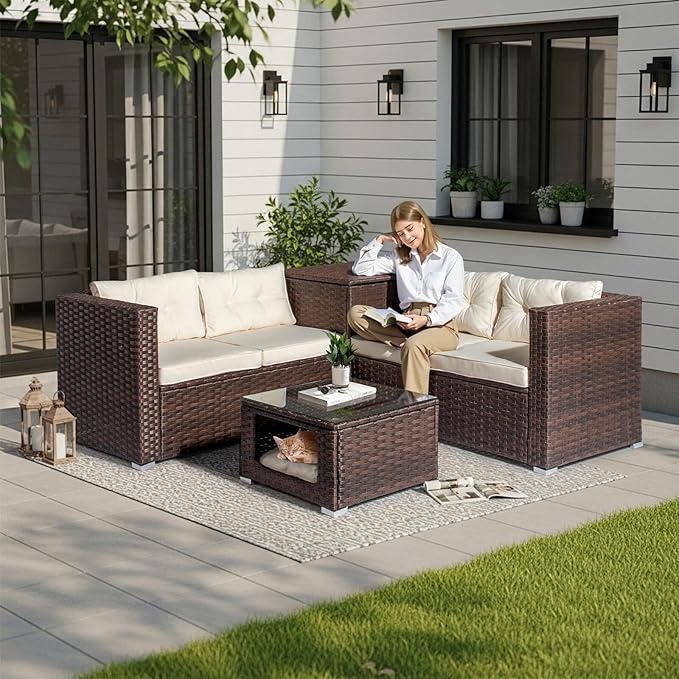 VINGLI 4 Pieces Outdoor Sectional Wicker Patio Furniture
