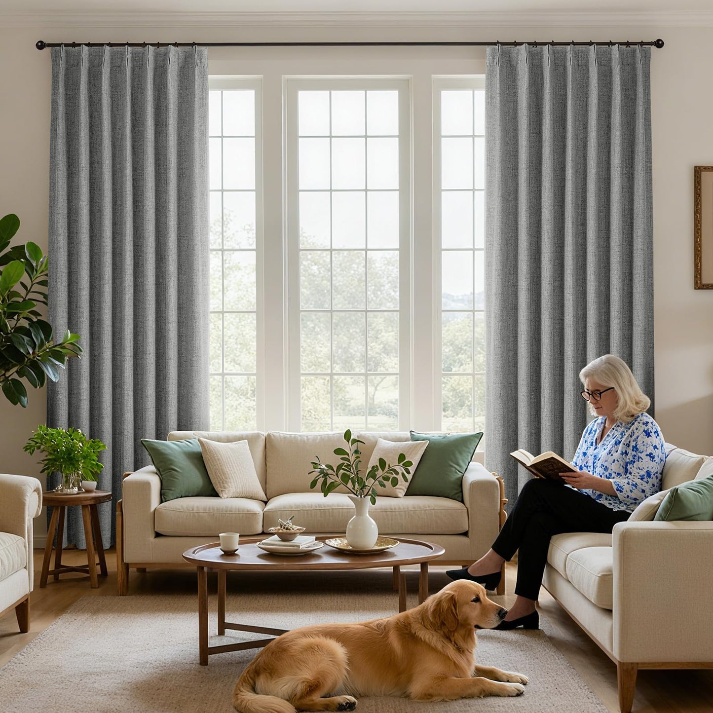 Joydeco Pinch Pleated Curtains - 100% Blackout for Bedroom, Light Grey Linen Curtains 40" W x 90" L, Thermal Insulated 2 Panels Light Blocking Drapes, Back Tabs for Living Room