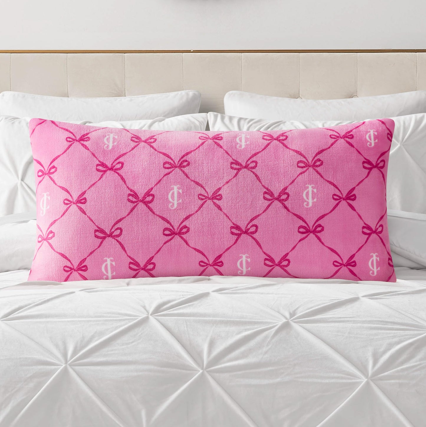 Juicy Couture 18" x 36" Plush Body Pillow, Pink Bow Lattice