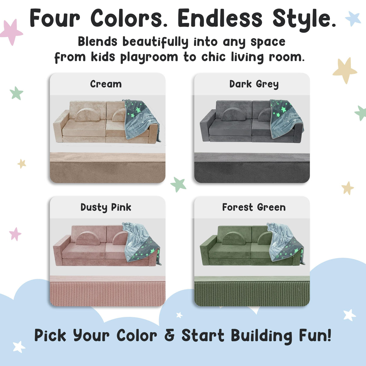 Cubby Couch 12-Piece Modular Kids Play Couch - Soft & Durable Toddler Couch with CertiPUR US Foam, Washable Covers - Playroom Furniture, Kids Sofa for Lounge, Living Room & Playroom - Pink