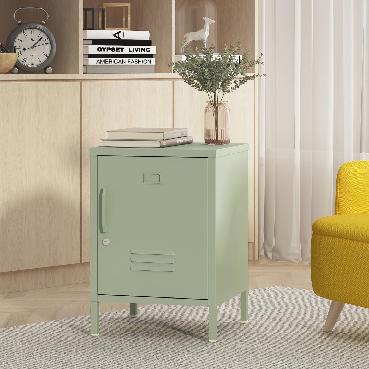Metal Nightstand Modern End Side Table Steel Bedside Storage CaB0DK925YNbinet with Shelf Easy Assembly for Living Room Bedroom （15.8”W x 15”D x 22.5”H ）