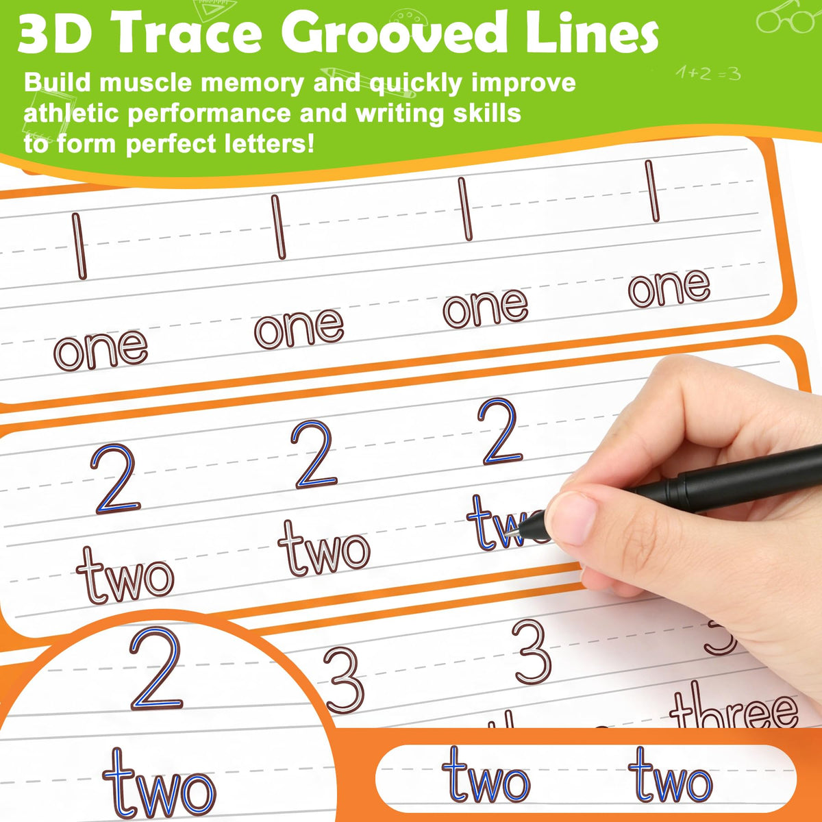 Magic Grooved Writing Practice for Kids Age 3-5, Reusable Grooved Handwriting Practice Kindergarten Workbooks for Kids Ages 3-8, Preschool Learning Activities, Tracing Books Gifts for Boys Girls