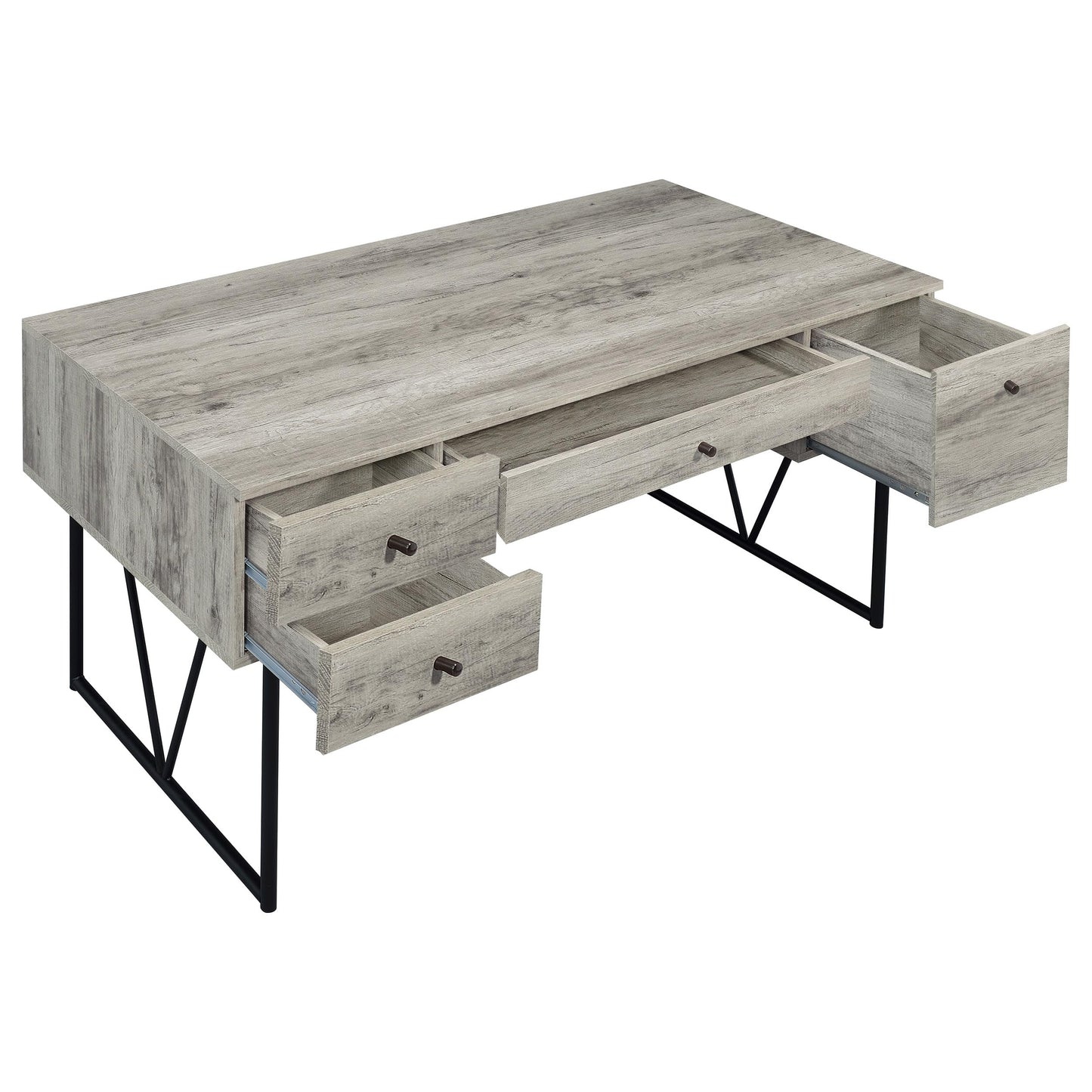 Coaster Home Furnishings Analiese Rustic 63-Inch 4-Drawer Home Office Computer Writing Desk Study Table with Storage Engineered Eco-Friendly Wood Look Laminate Sturdy Steel Grey Driftwood 801999