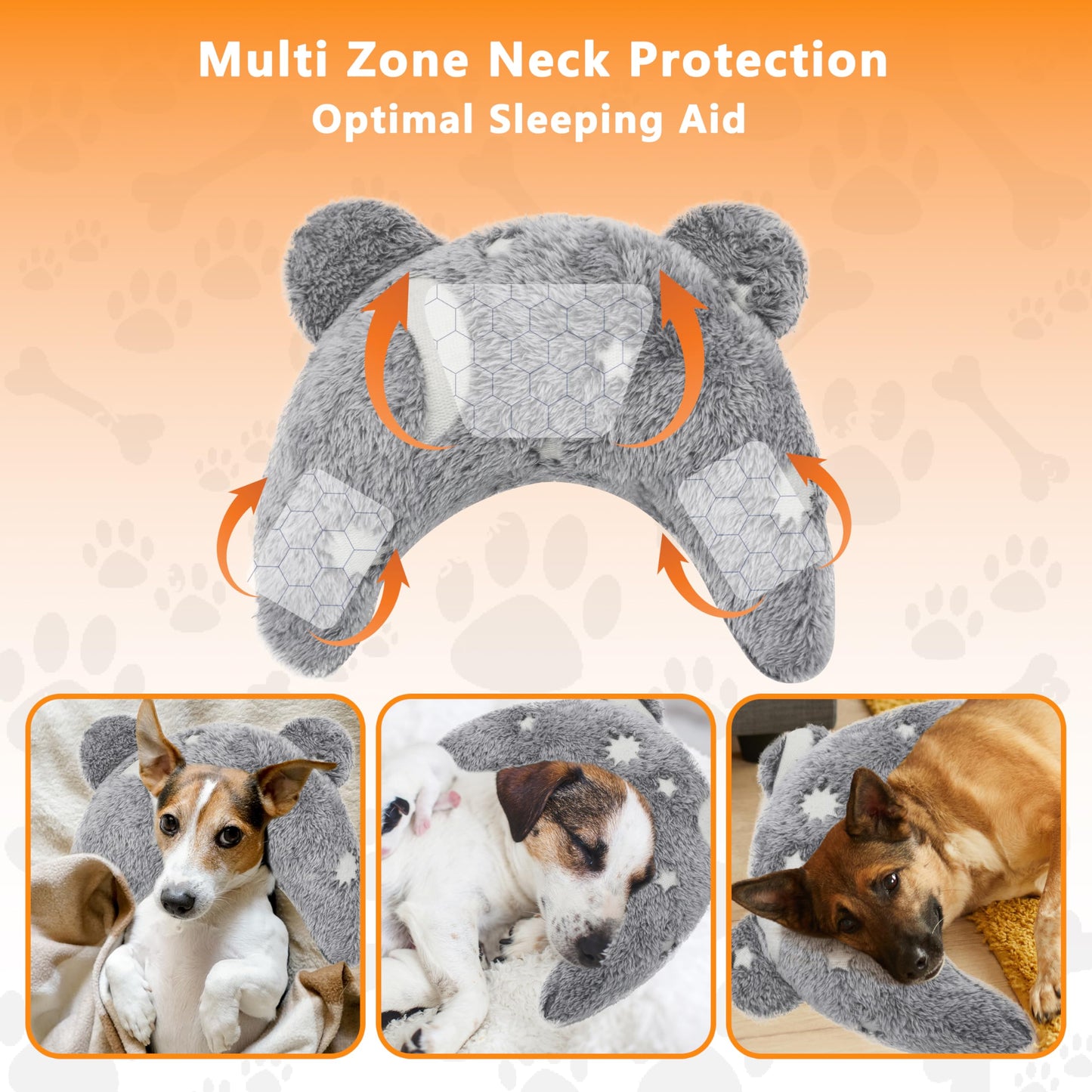 Maiiu Pet Calming Pillow for Dogs, Soft U-Shaped Pillow Glow in the Dark, Joint Relief, Sleep Comfortably,Suit for Small, Medium, Large Dogs, Fluffy Pet Neck Pillow (S-Gray)