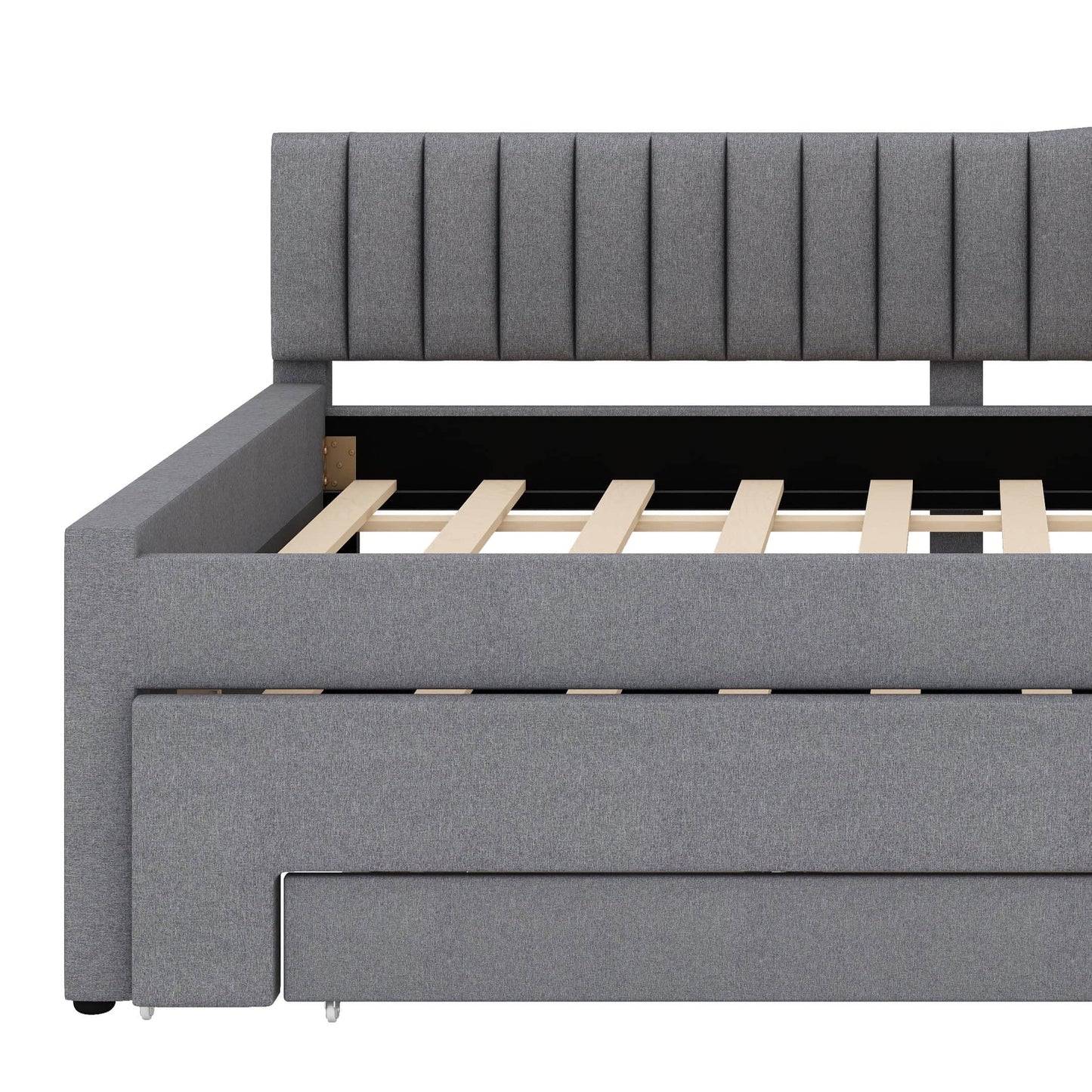 YunNianYang Twin Size Upholstered Daybed with Trundle and Three Drawers (Gray, Full)