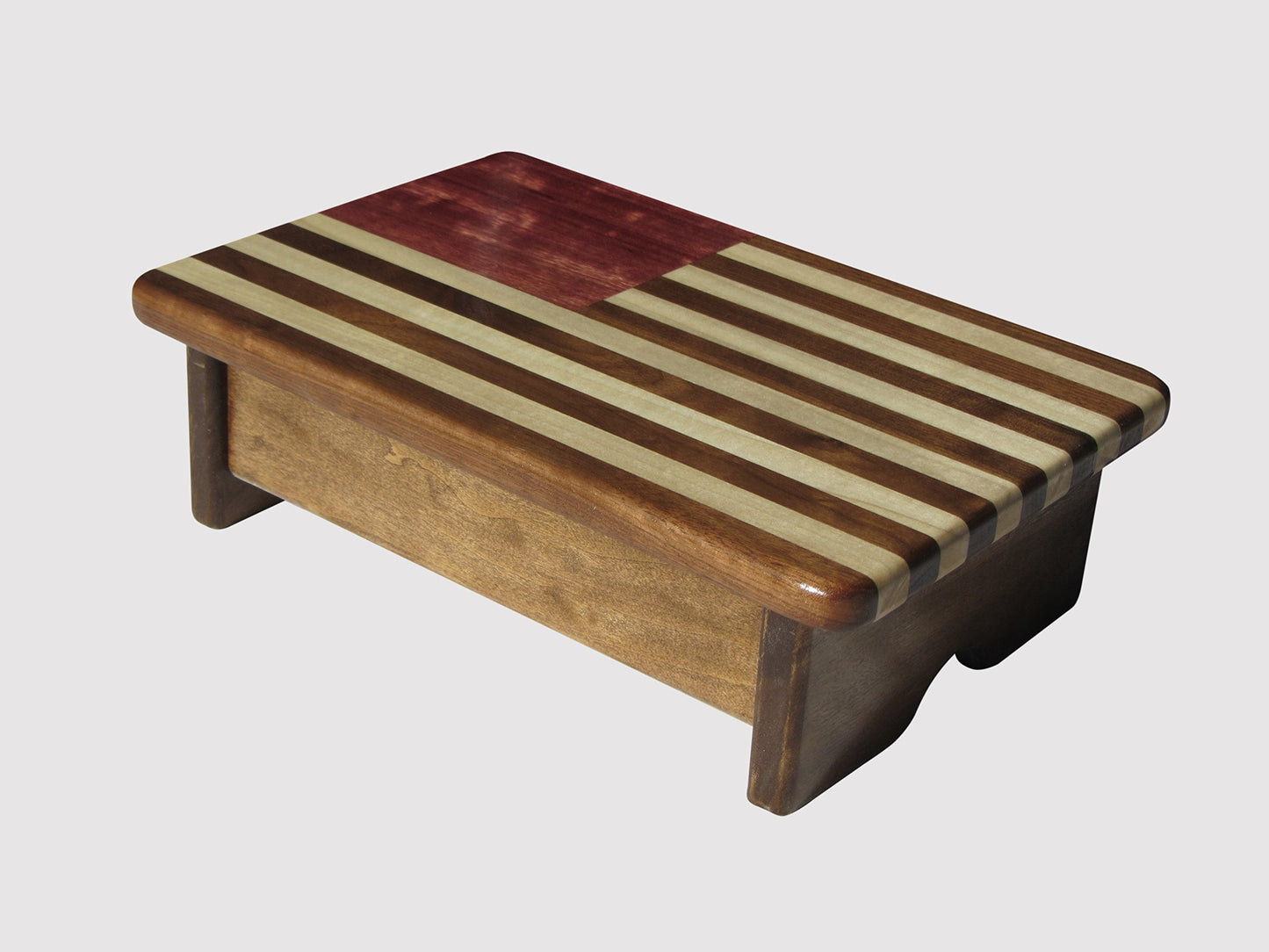 KR Ideas Foot Stool Poplar Wood American Flag Design (Made in The USA) (Walnut Stain - 4" Tall)