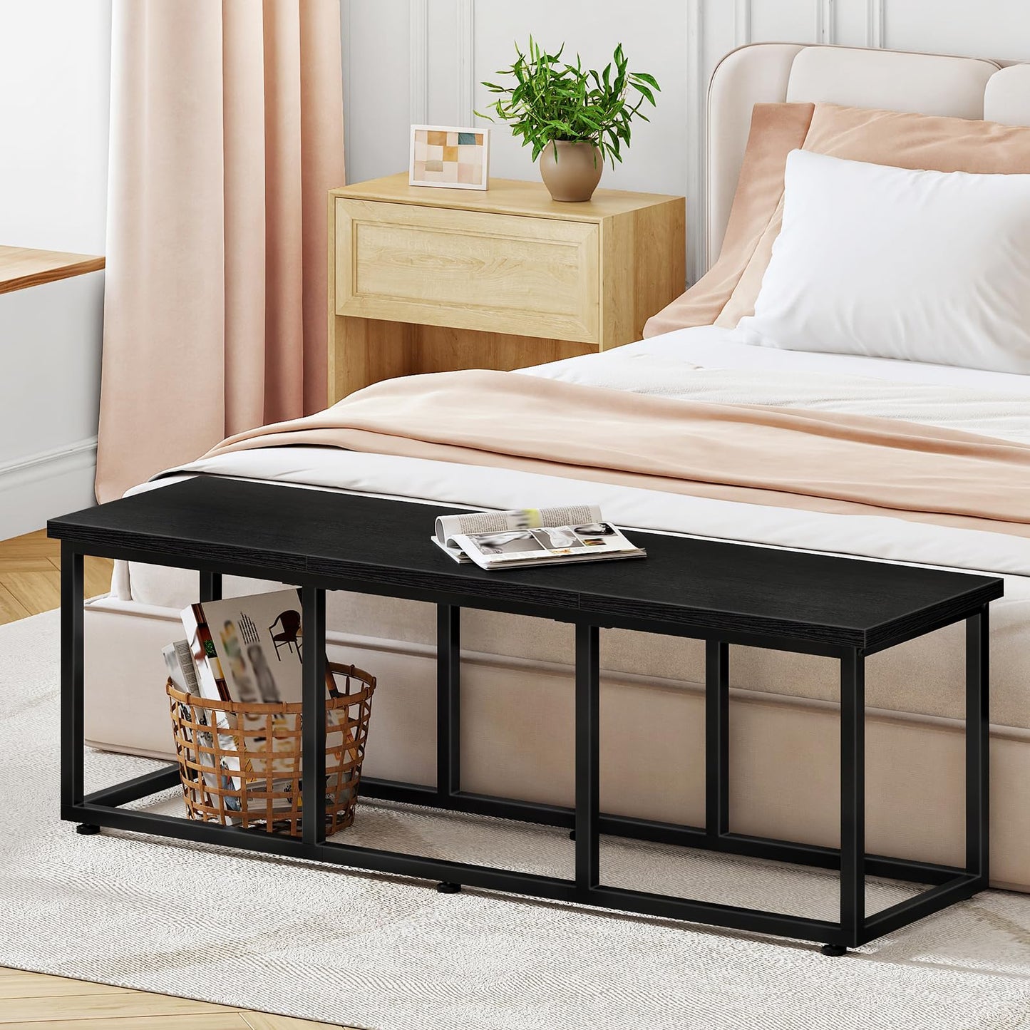 HOOBRO Dining Bench, 47.2 Inch Dining Table Bench, Industrial Style Kitchen Bench, Steel Frame, Easy to Assemble, for Kitchen, Dining Room, Black BB45CD01