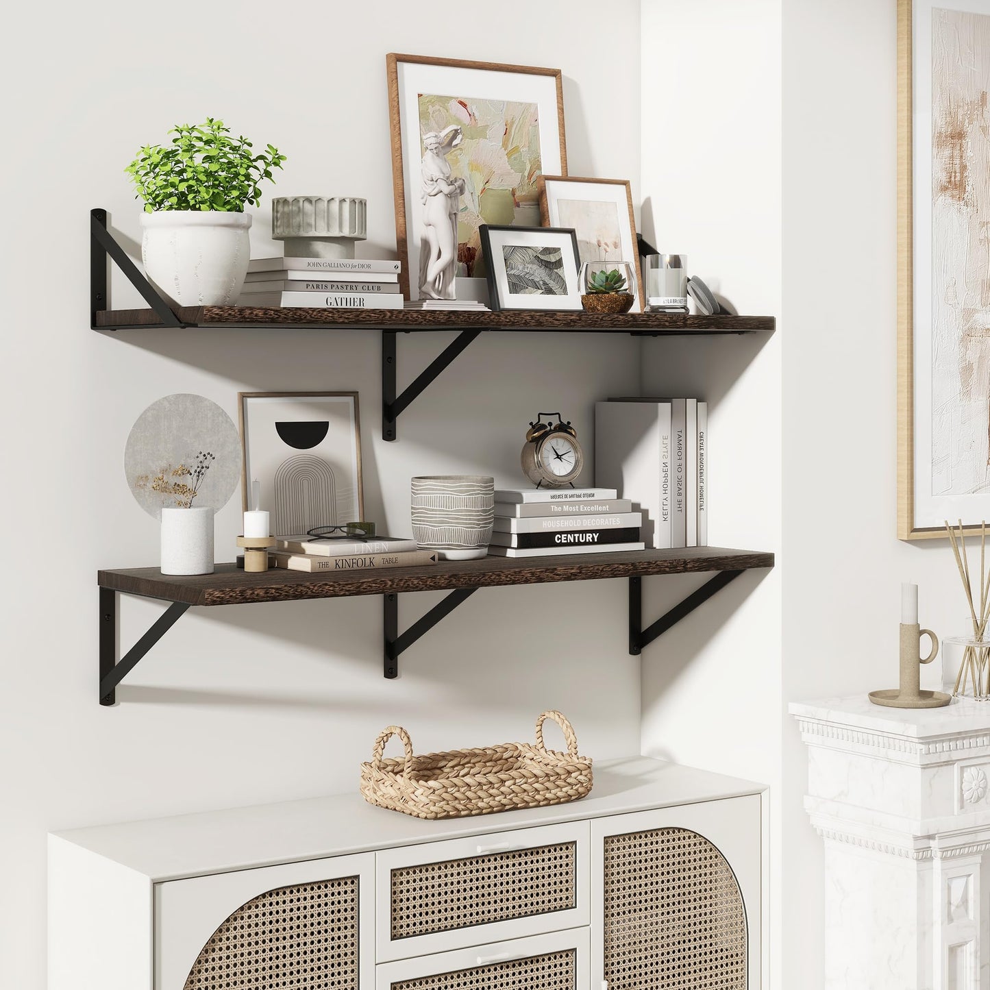 Marsmiles Deep Floating Shelves | 36 Inch Dark Wood Wall Shelves Set of 2 | 12 Inch Deep Floating Shelves for Wall | 36''W x 12''D Rustic Brown Wooden Shelves for Bathroom Living Room Bedroom Kitchen