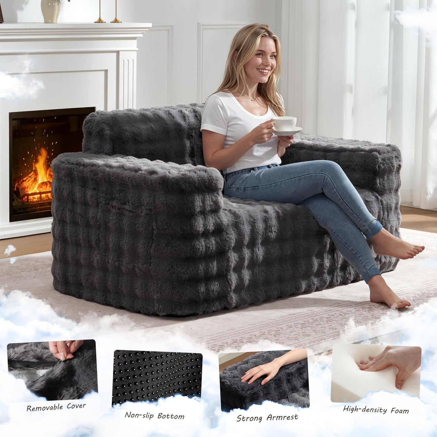 ZurNesfure Sofa Couch Loveseat, Memory Foam Couch with Pillow, Modern Cloud Couch with deep seat and Removable Washable Cover Boneless Sofas for Living Room Bedroom Apartment (Darkgrey,Loveseat)