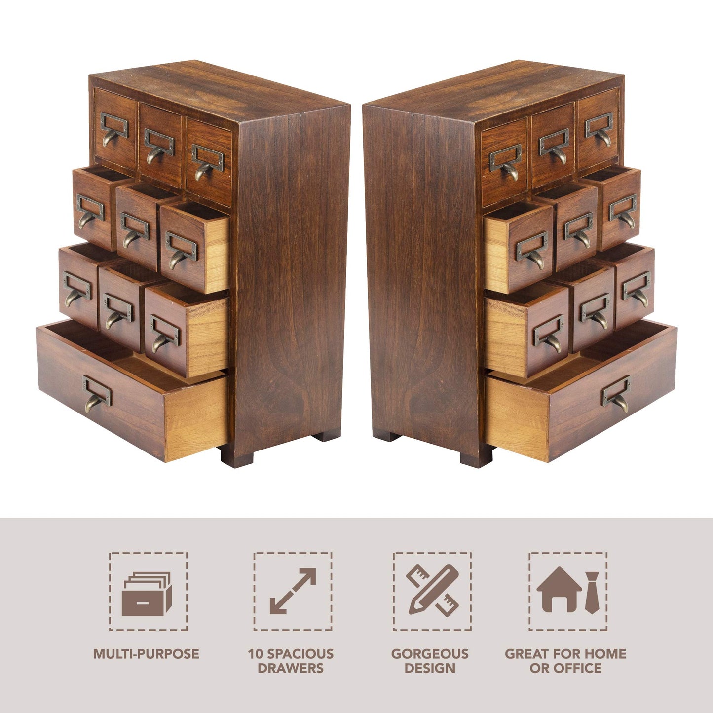 Library Card Catalog Solid Wood Small Curio Cabinet l Retro Storage Organizer Apothecary Drawer Dresser l Thread Coin Trading Card Storage Shelf | Tall - FULLY ASSEMBLED