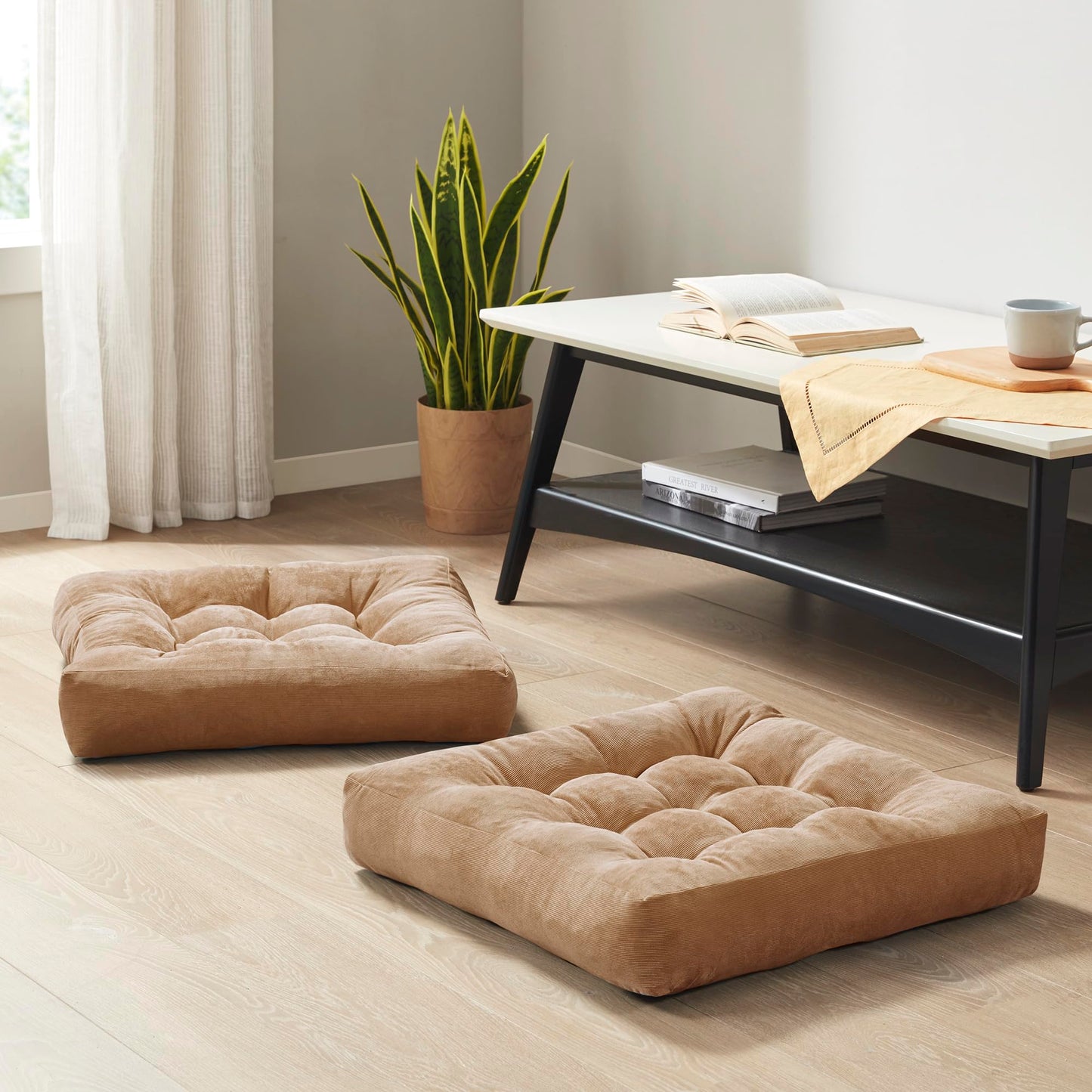 Degrees of Comfort Floor Cushion 6 Pack for Meditation, Home Office & Studio – Corduroy Soft Seating Set, 22 Inch, High-Density Foam, Square Shape, Coffee