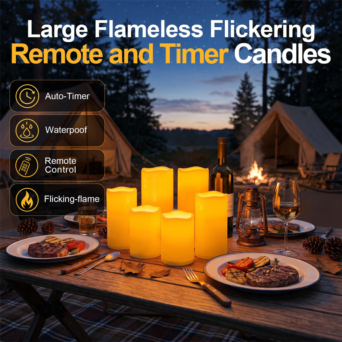 5plots 4"×10" Large Outdoor Waterproof Flameless Candles Ivory White with Timer & Remote, Battery Operated LED Flickering Pillar Candles for Patio Porch Halloween Christmas Lantern, Set of 2