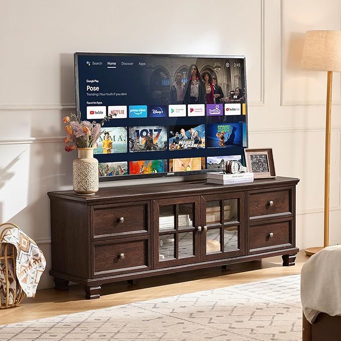 SAVOR LIFE Farmhouse TV Stands for Living Room, Wood TV Console