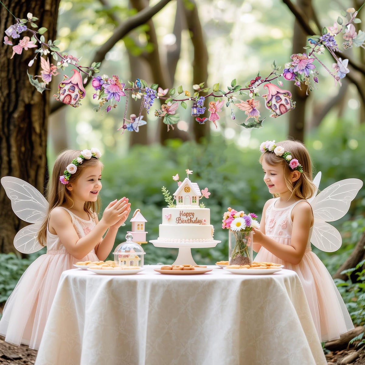 OBBOLO Fairy Party Decorations, Fairy Décor, Flower Banner for Fairy Birthday, Girls Baby Shower, First Birthday, Garden Party Celebration, Outdoor Indoor Fairy Tale Decorations