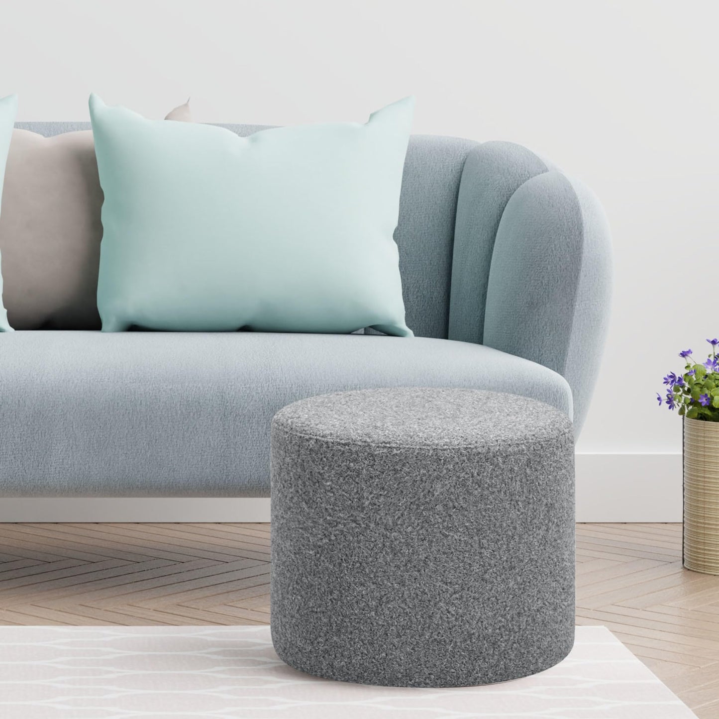 Studio Living Wentworth 19" Round Ottoman, Urban Transitional, Fully Assembled, Faux Sherpa Fabric, Gray