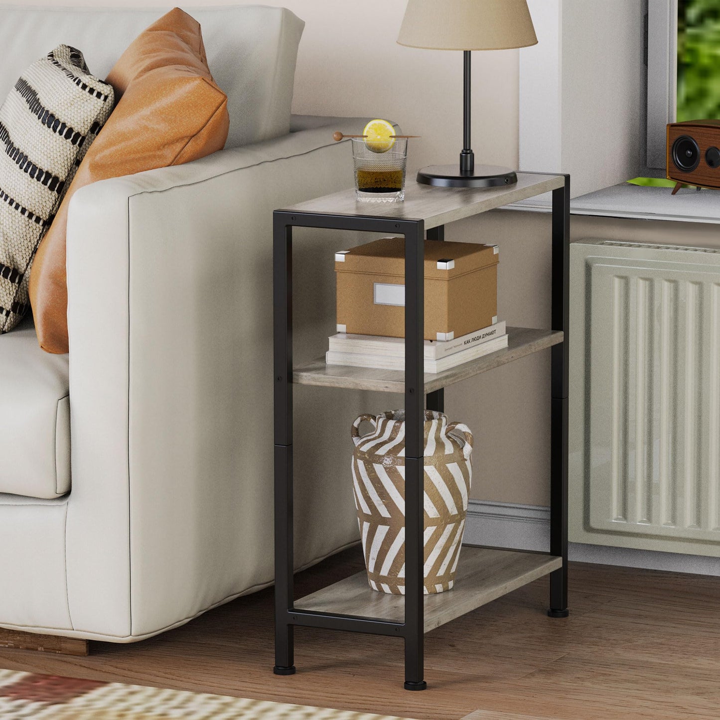 3-Tier Side Table, Small EndTable, Sofa SideTable for Narrow Spaces, Slim EndTable, NightstandTable, Skinny Bedside Table, for Living Room, Bedroom, Office, Greige
