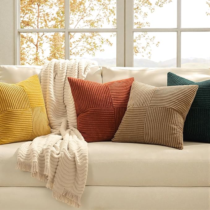 MIULEE Green Rust Throw Pillow Covers 20x20 Inch Set of 4 Boho Farmhouse Soft