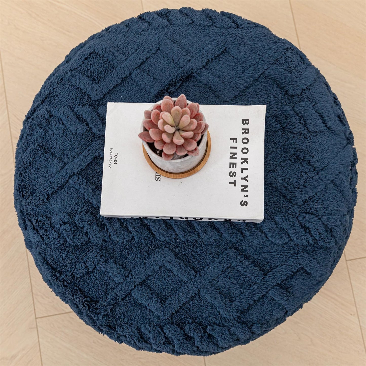 Poofieotto Unstuffed Pouf Ottoman Cover Handmade Footstool Ottoman Storage Solution Floor Pouf Footrest Cushion 20Diameter x12Height Inches for Living Room Wedding Bedroom Navy Blue No Filler
