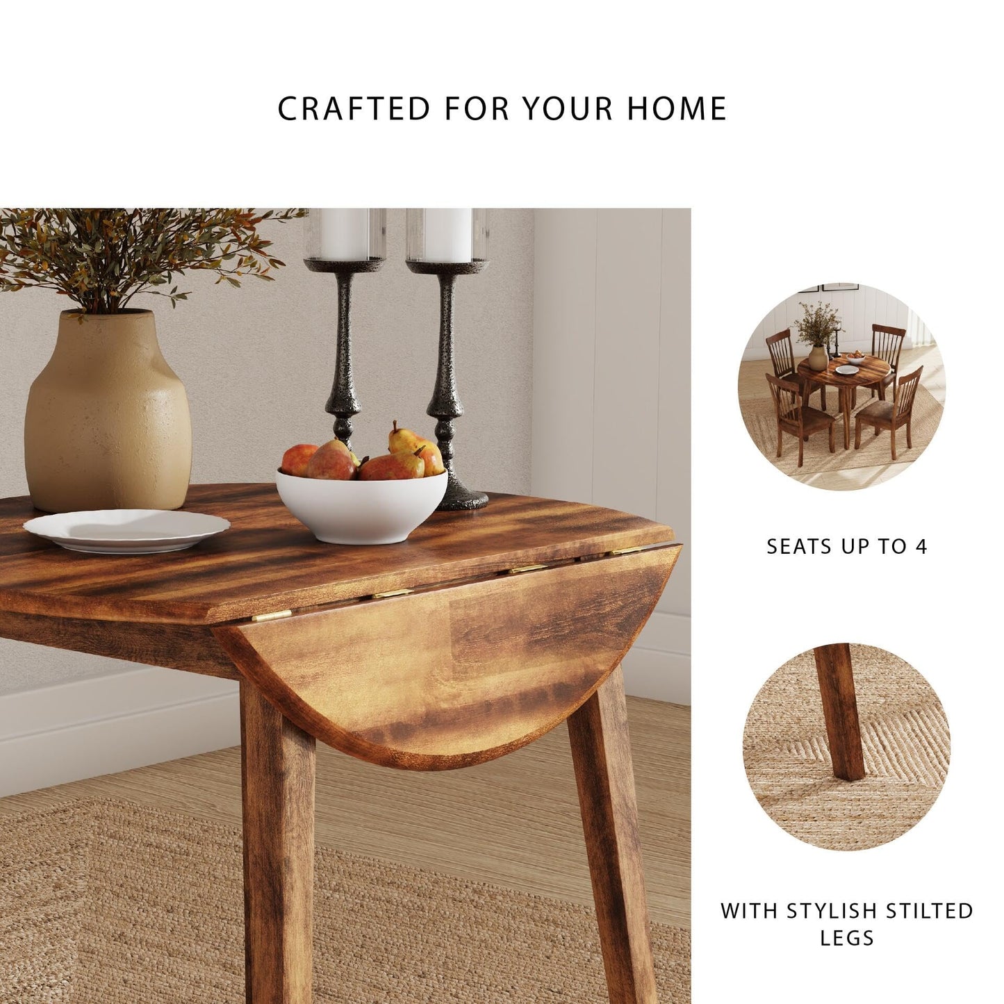 Signature Design by Ashley Berringer Dining Room Round Drop Leaf Table, Rustic Design, Seats 4, Hinged Extension Leaves, Small Space Solution, 42" W x 42" D x 30.63" H, Rustic Brown