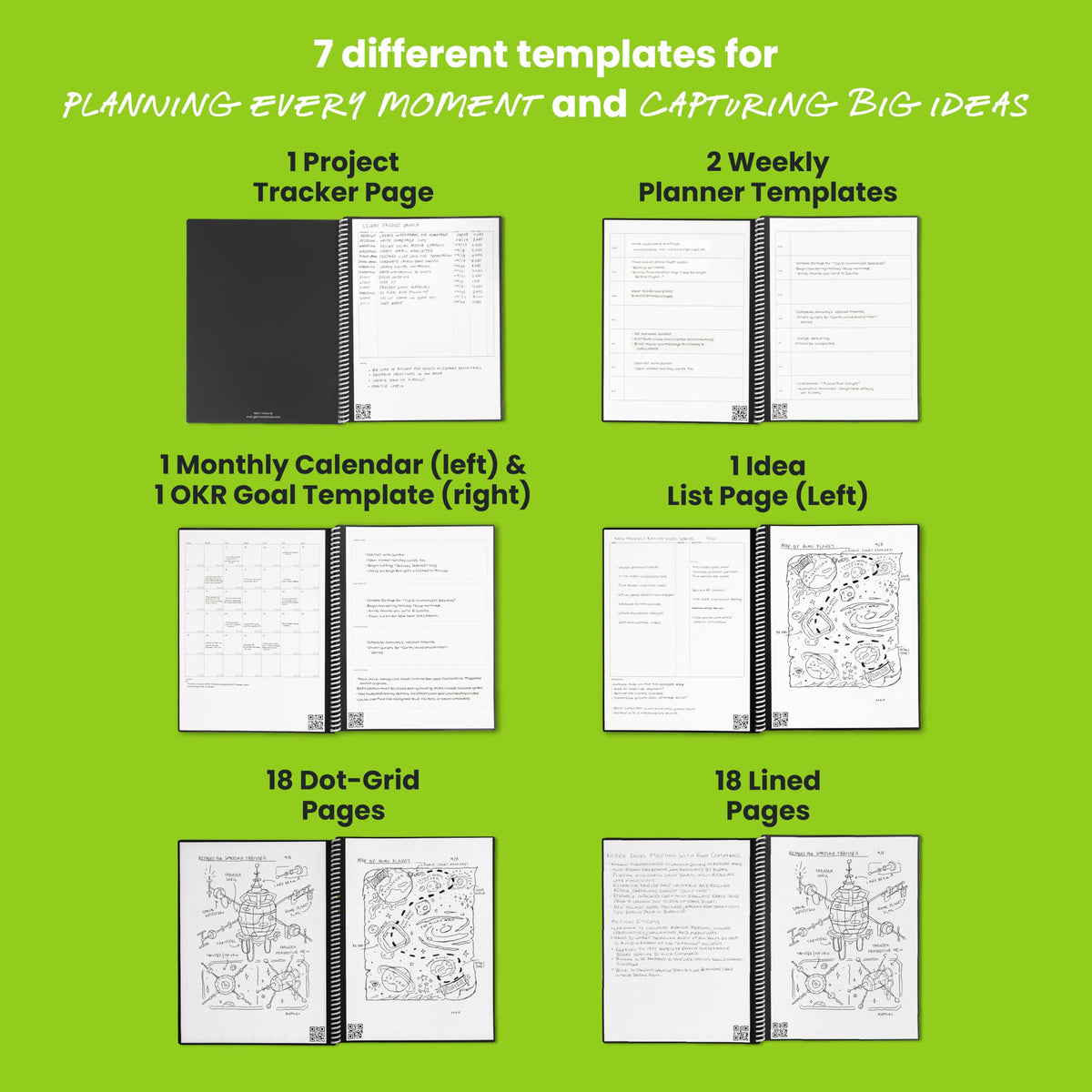 Rocketbook Fusion Hybrid Reusable Planner and Notebook in One, Additional Blank Pages, Goal and Project Tracker, Undated Planner, Letter Size 8.5x11, Black (Pack of 1)