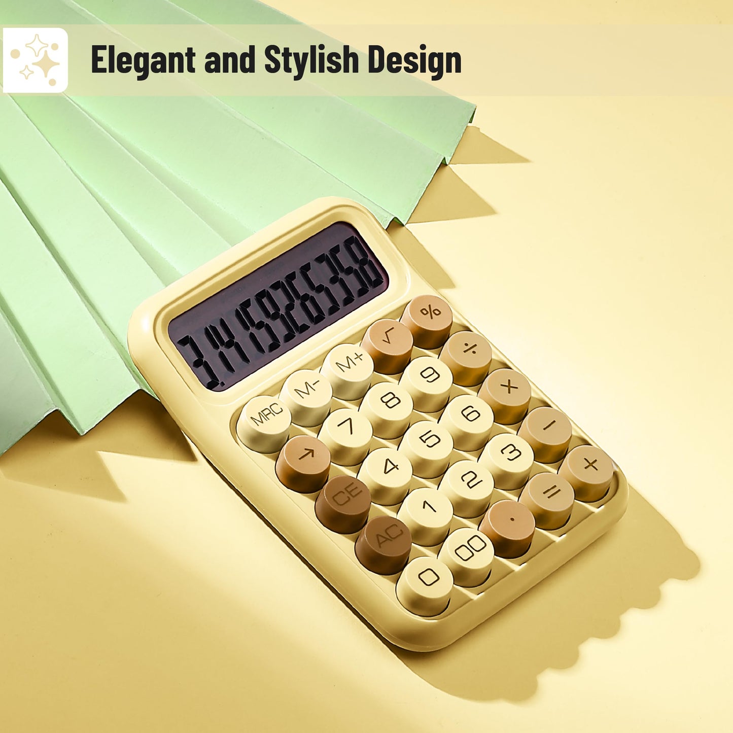 Mr. Pen- Mechanical Switch Calculator, 12 Digit Large LCD Display, Beach Sand with Big Buttons, Mechanical Switch Calculator for Home, School, Office