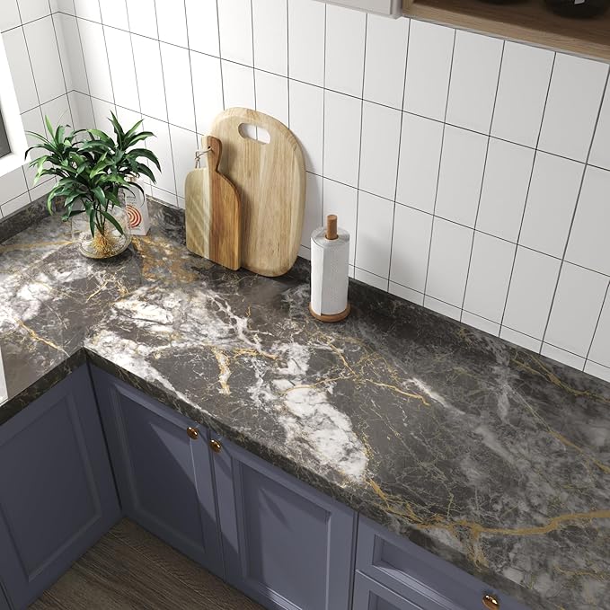 BAYYA Dark Grey/Gold Marble Contact Paper