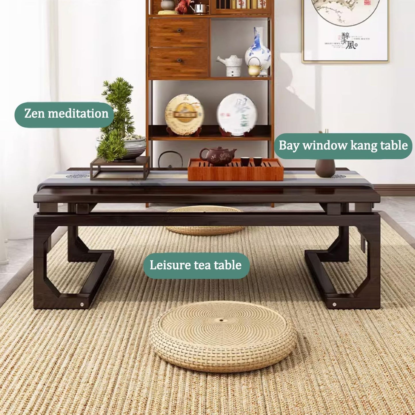 GHHDPXM Multifunctional Japanese Floor Sitting Table Rectangular Wooden Chabudai Tea Table for Living Room Home Office – Low Wood Table (80x50x30cm/31.4x19.6x11.8'')
