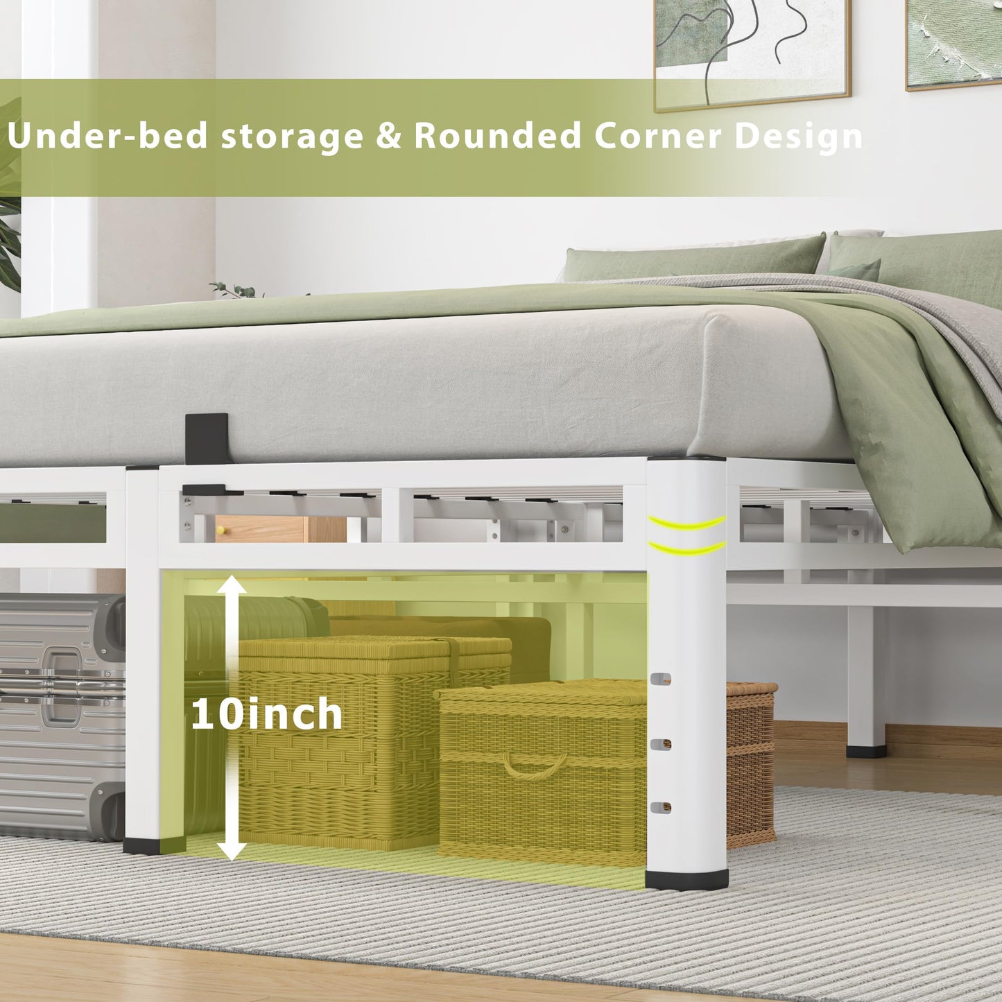 NKZ Full Size Bed Frame 14 Inch, Metal Bed Frame & Box Spring 2 in 1 Platform with Round Corner Legs, 4000lbs Weight Capacity Reinforced Metal Frame, Headboard Hole, Noise-Free, Easy Assembly