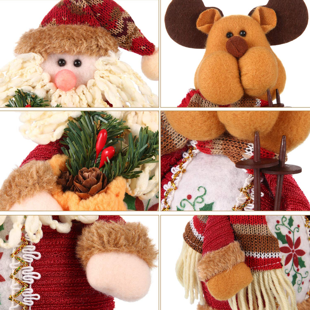 Sumind 3 Pcs Christmas Sitting Doll Santa Claus Snowman Reindeer Sitter Christmas Ornament with Long Legs Xmas Figurines Plush for Table Fireplace Home Decoration