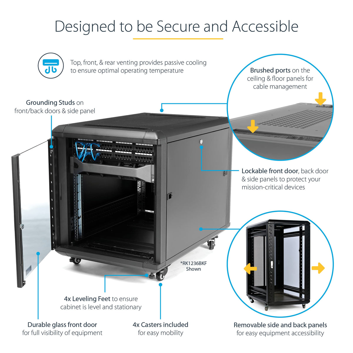 StarTech 15U Enterprise-Grade Server Rack Cabinet, 19in Enclosed 4-Post Rack with 33in (83cm) Mounting Depth and 1764lb (800kg) Weight Capacity