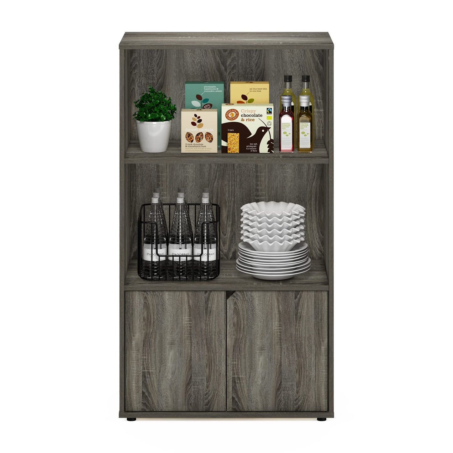 Furinno Jaya Kitchen Storage Shelf with Cabinet, French Oak Grey