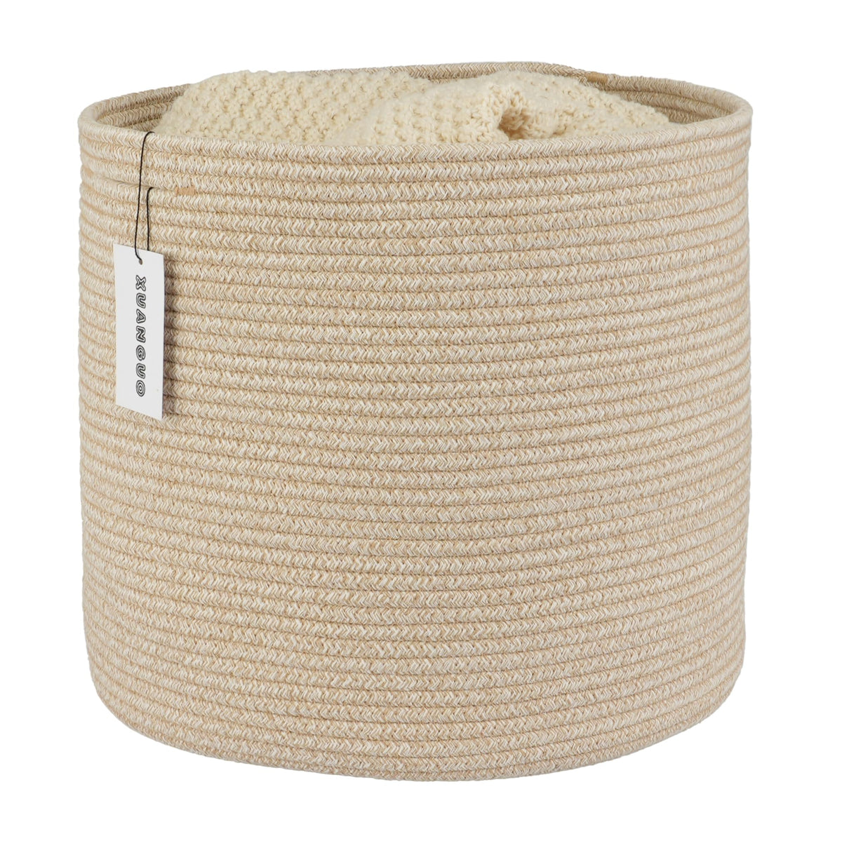 XUANGUO Cotton Rope Basket For Girls Boys Kids 16”X14” Baby Laundry Basket Nursery Bin Round Woven Baskets Organizer For Storage Toys Blankets Shoes Clothes oatmeal