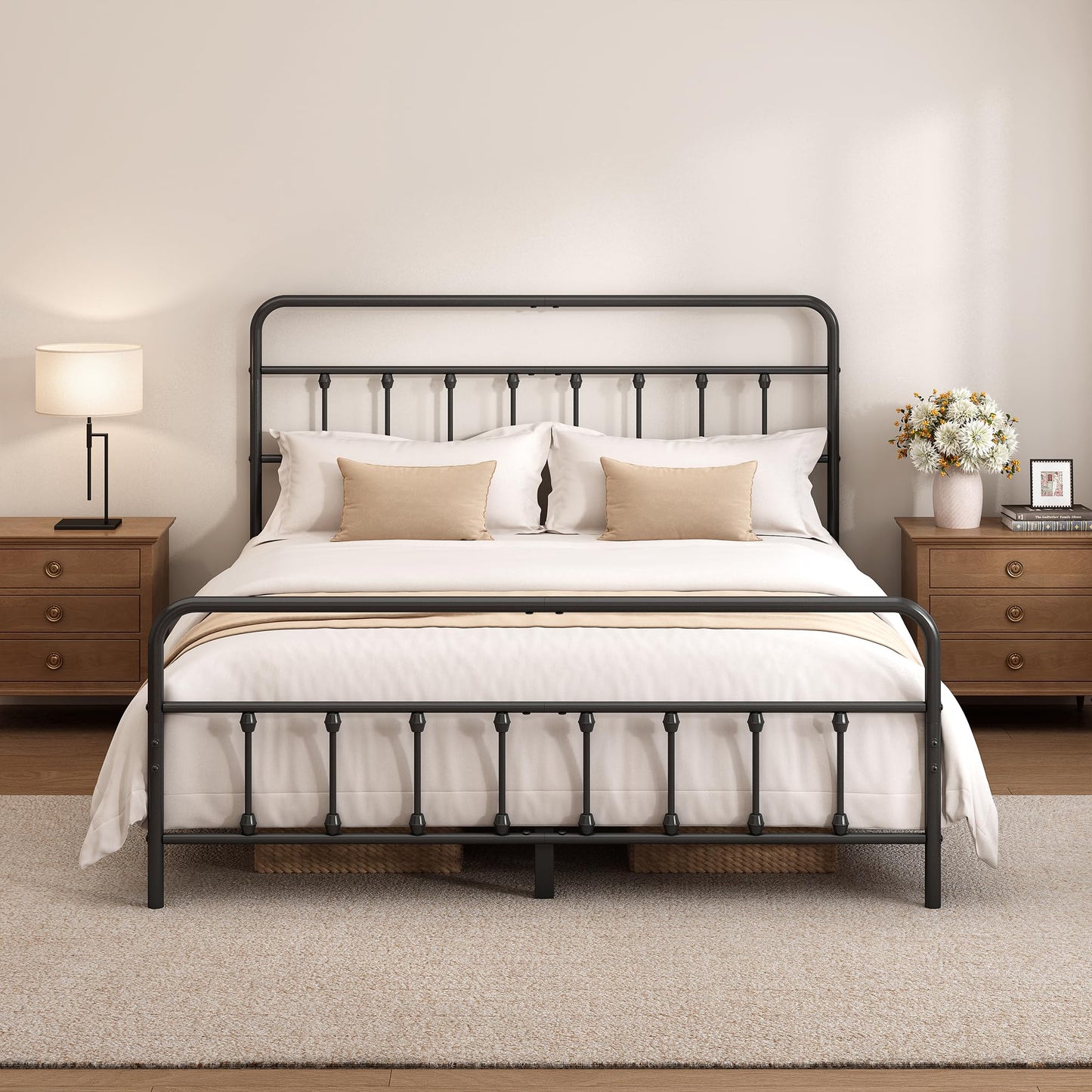 Chroark Full Size Black Metal Bed Frame with Headboard and Footboard, 12 Inch Underbed Storage Space, Heavy Duty Mattress Foundation with Steel Slat Support No Box Spring Needed