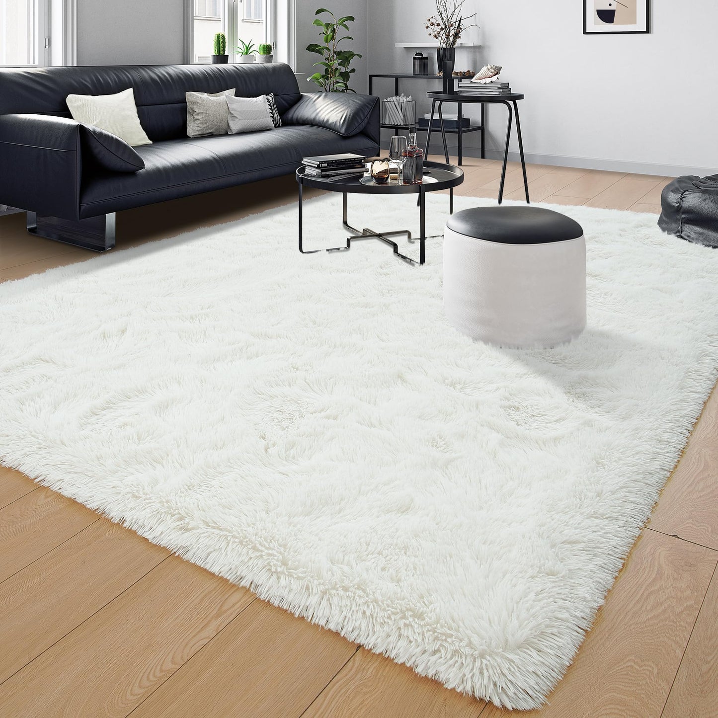 Tepook Super Soft Fluffy Rug for Bedroom, Modern Shaggy Fuzzy Kids Rugs for Living Room, Plush Indoor Nursery Home Decor Dorm Carpet with Non-Slip Bottom, Cream White, 4 X 6 Feet