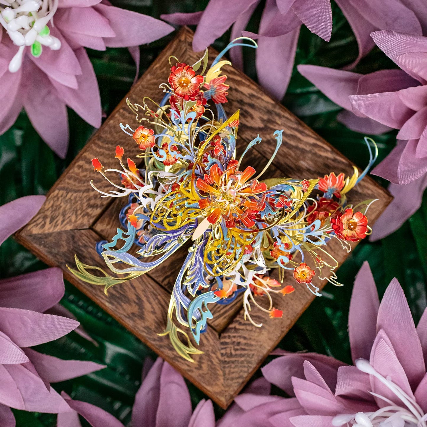 MU 3D Metal Puzzle Model Kits for Adult Flower and Butterfly D-Sunset, Assembled Metal Insects Puzzles for Beginner to Build, Birthday Xmas Gifts Brain Teaser DIY Set Home Decor