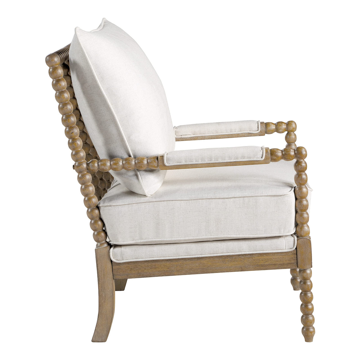 OSP Home Furnishings Fletcher Spindle Accent Chair with Rustic Brown Finish, Linen Upholstery