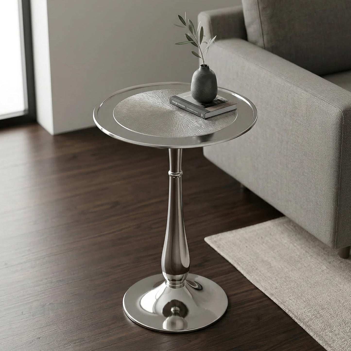 End Table for Living Room, Modern Side Table for Sofa & Bedroom, Aluminum Lightweight & Durable Metal Bedside Table, Rust Resistant Compact Corner Table for Home & Office - Silver