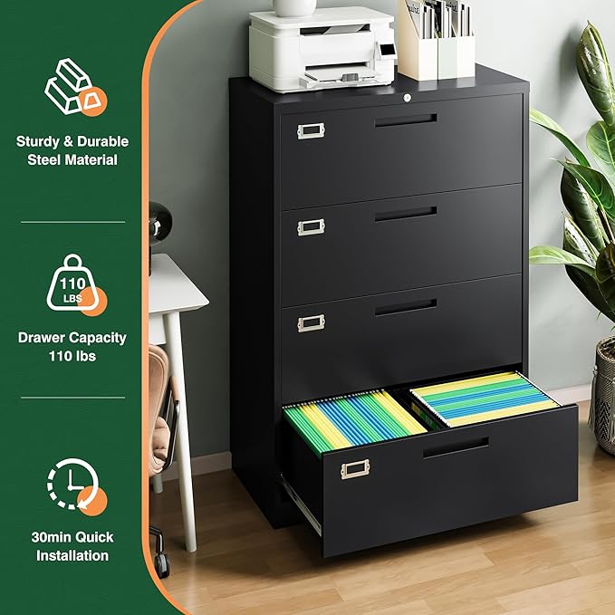 Letaya File Cabinets, 4 Drawer Metal Lateral Filing Organization Storage