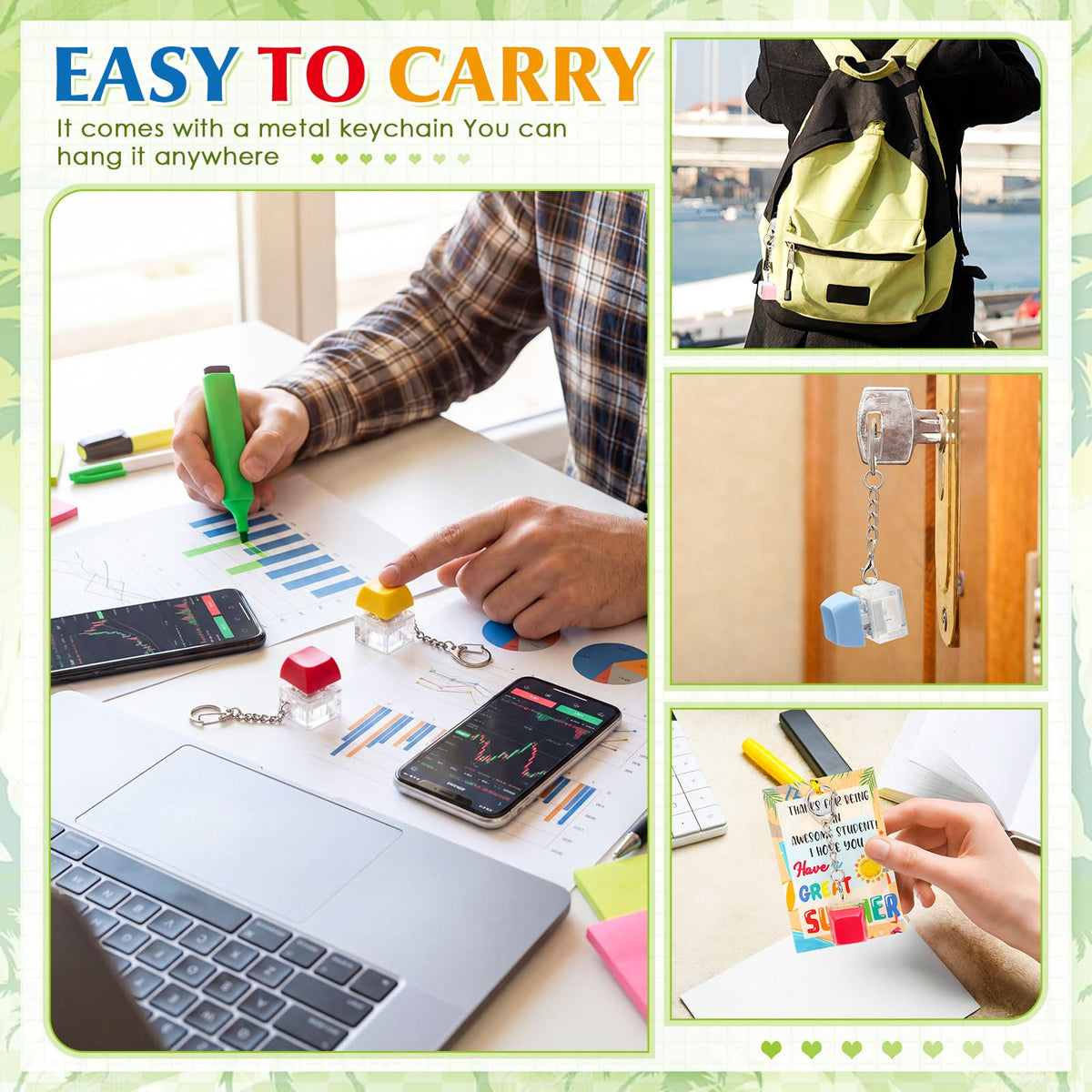 Seenelling 24 Set End of The School Year Gifts for Students Keyboard Fidget Clicker Keychain with Cards and Twist Ties Summer 2026 Graduation Party Favors for Last Day of School Gifts Prizes