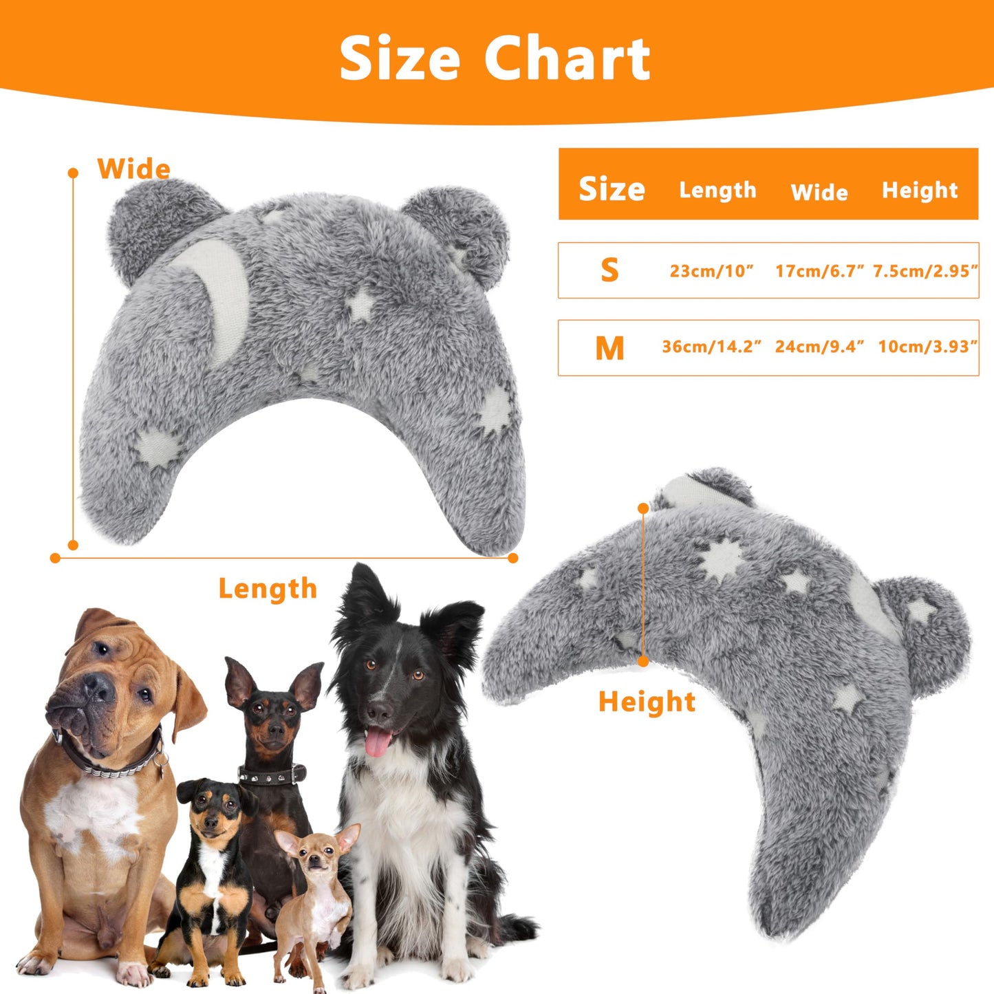 Maiiu Pet Calming Pillow for Dogs, Soft U-Shaped Pillow Glow in the Dark, Joint Relief, Sleep Comfortably,Suit for Small, Medium, Large Dogs, Fluffy Pet Neck Pillow (S-Gray)