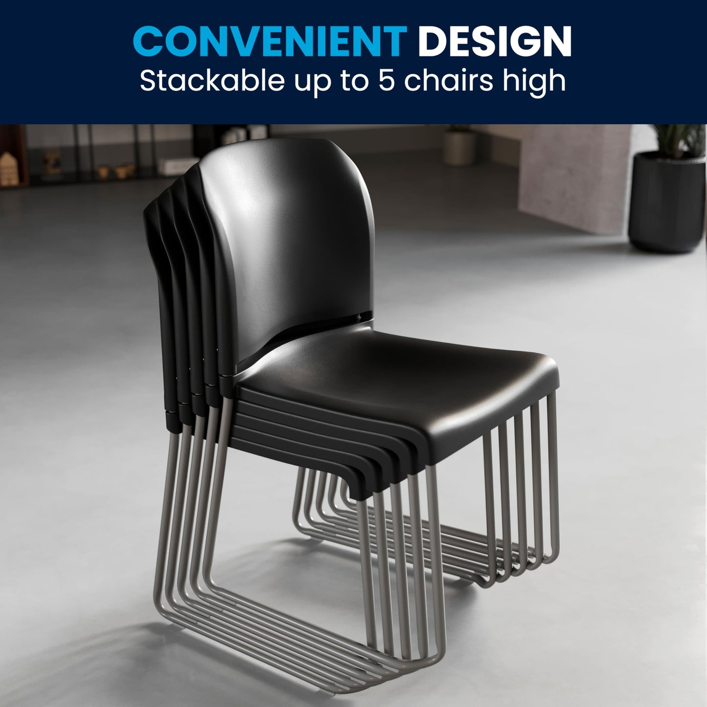 Flash Furniture HERCULES Series 880 lb. Capacity Black Full Back Contoured Stack Chair with Gray Powder Coated Sled Base