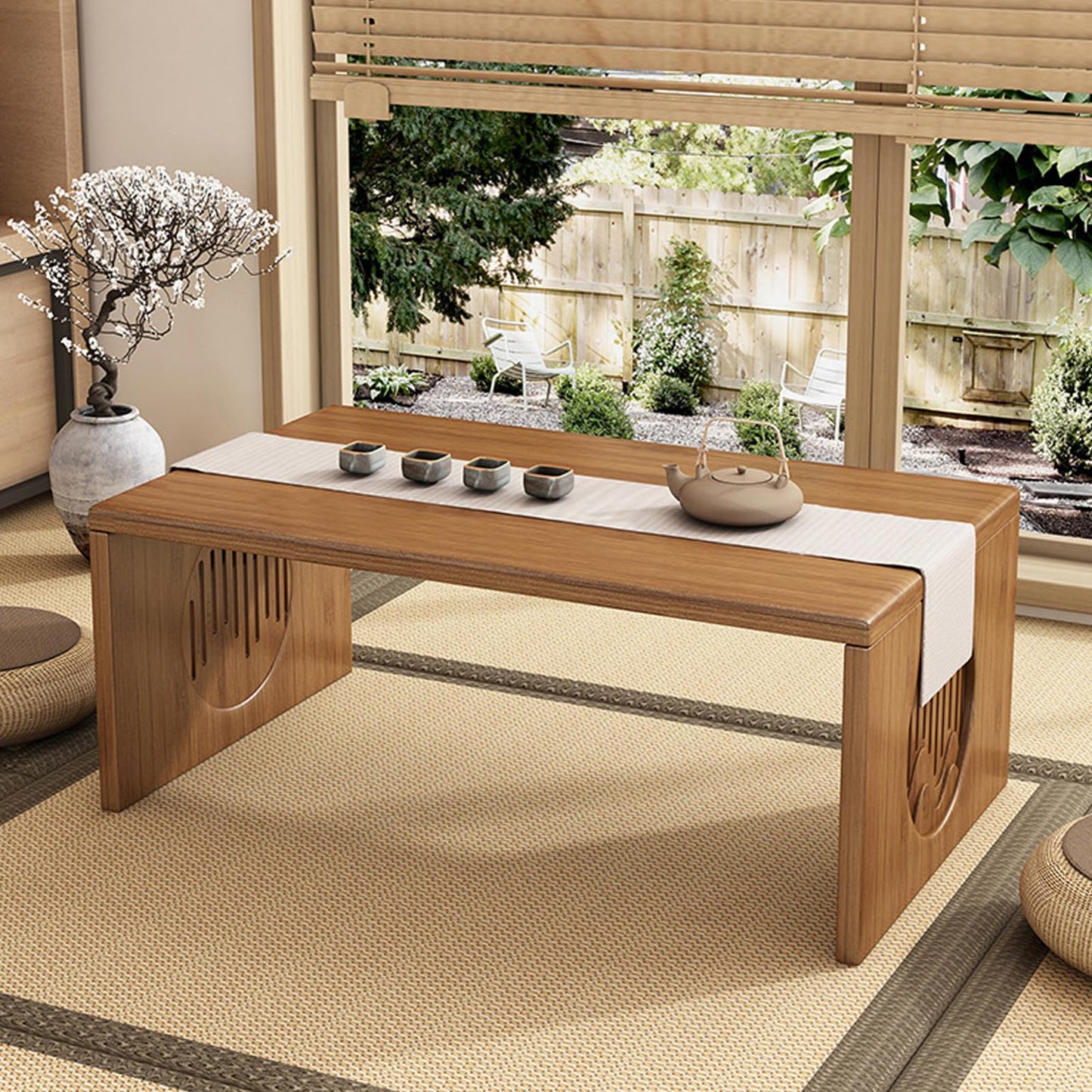 XIMSPHY Japanese Floor Table, Bamboo Folding Coffee Table for Sitting on The Floor, No Assembly Small Low Tables for Dinning Tea Room, Zen Living Room(Brown, 80CM)